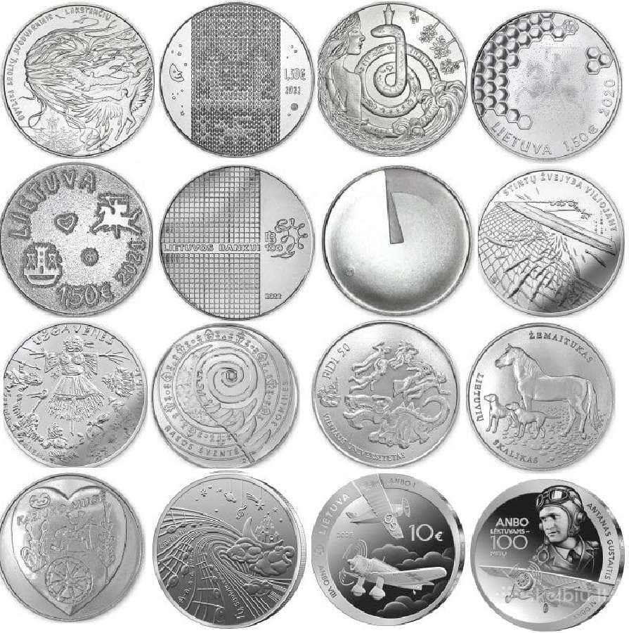 1,5 € Monetos. Rinkinys, 15 monetų