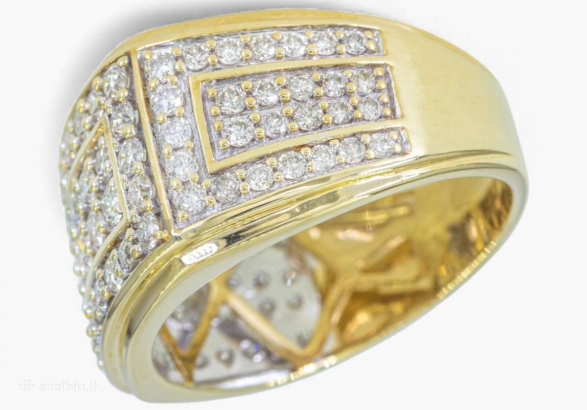 Vyriškas auksinis žiedas 1.90 ct briliantai - nuotraukos Nr. 4