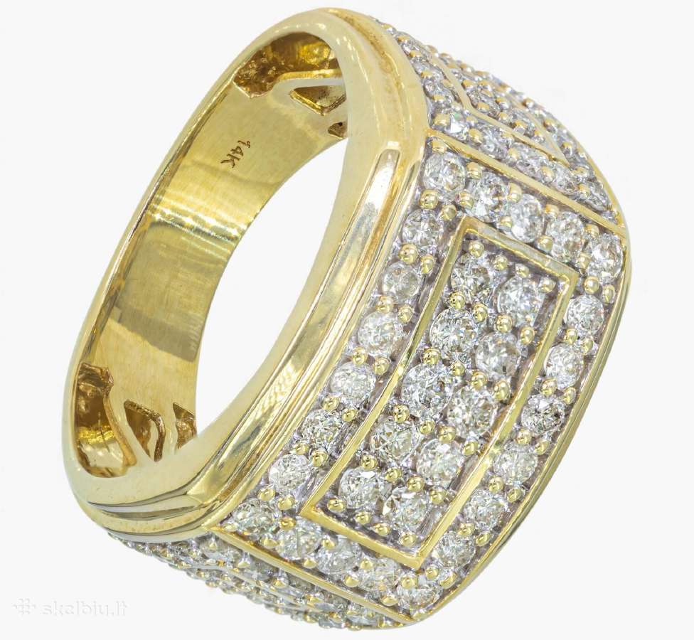 Vyriškas auksinis žiedas 1.90 ct briliantai - nuotraukos Nr. 5