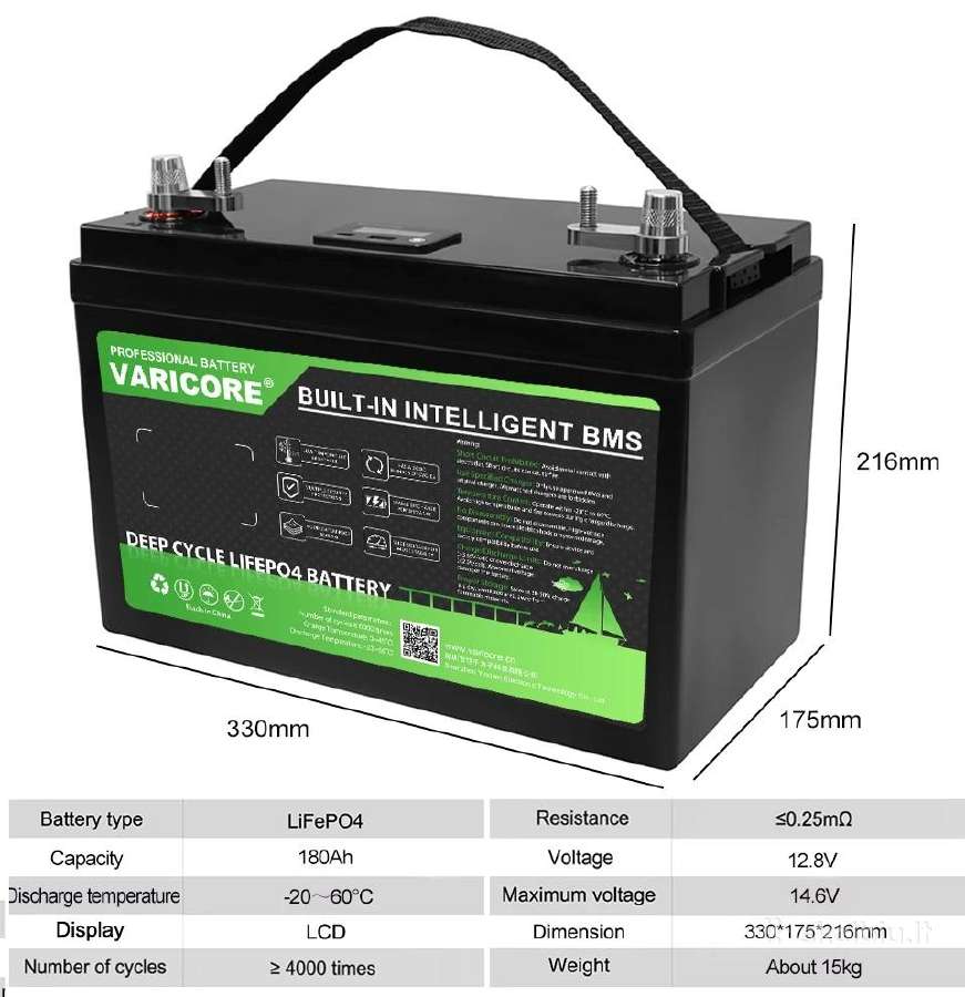 Varicore 12v Lifepo4 180ah akumuliatorius baterija - nuotraukos Nr. 4