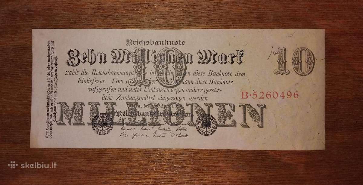 Vokietijos 10 mln markių banknotas
