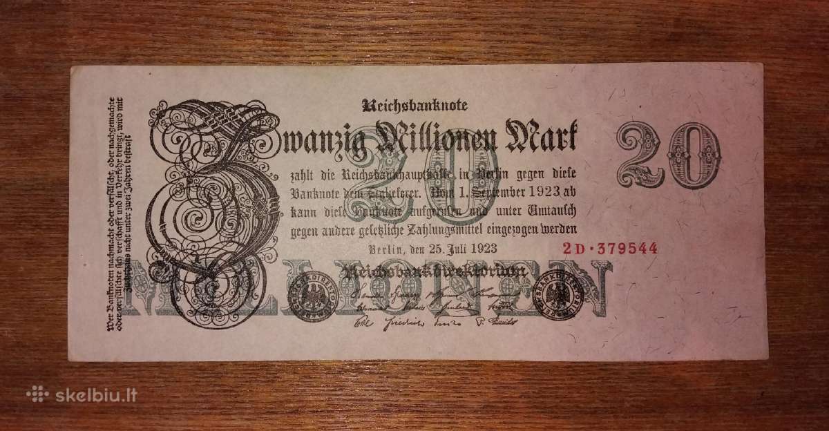 Vokietijos 20 mln markių banknotas