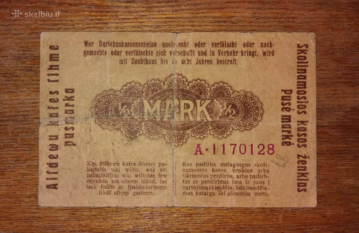 Vokietijos 1/2 ost markių banknotas - nuotraukos Nr. 2