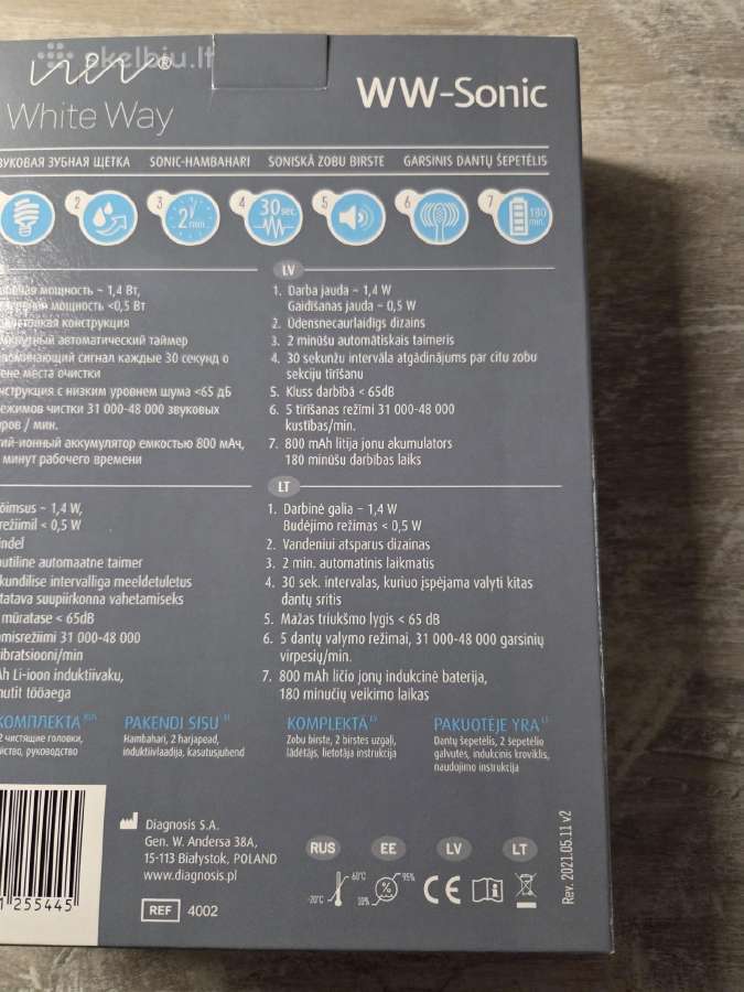 Ww-sonic elektrinis garsinis dantų šepetėlis - nuotraukos Nr. 2