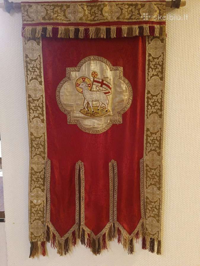 Bažnytinė liturginė vėliava su Agnus Dei XX a. v - nuotraukos Nr. 7