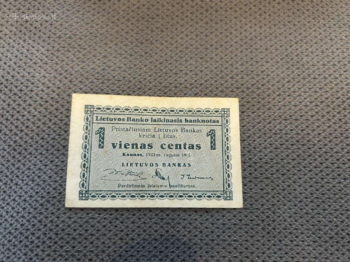 1 cento banknotas 1922 m.