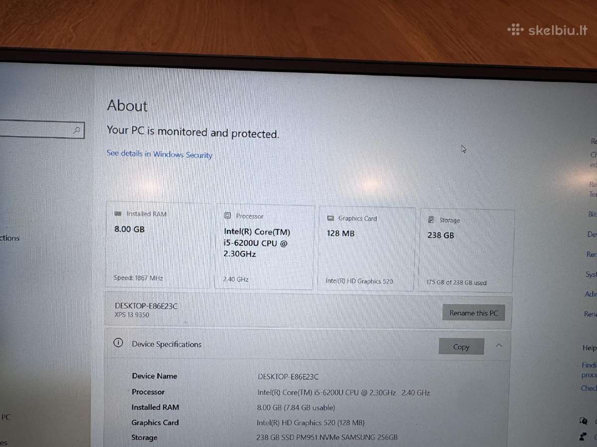 Dell Xps 13 9350, i5-6200u, 8 GB RAM, 256 GB SSD - nuotraukos Nr. 6