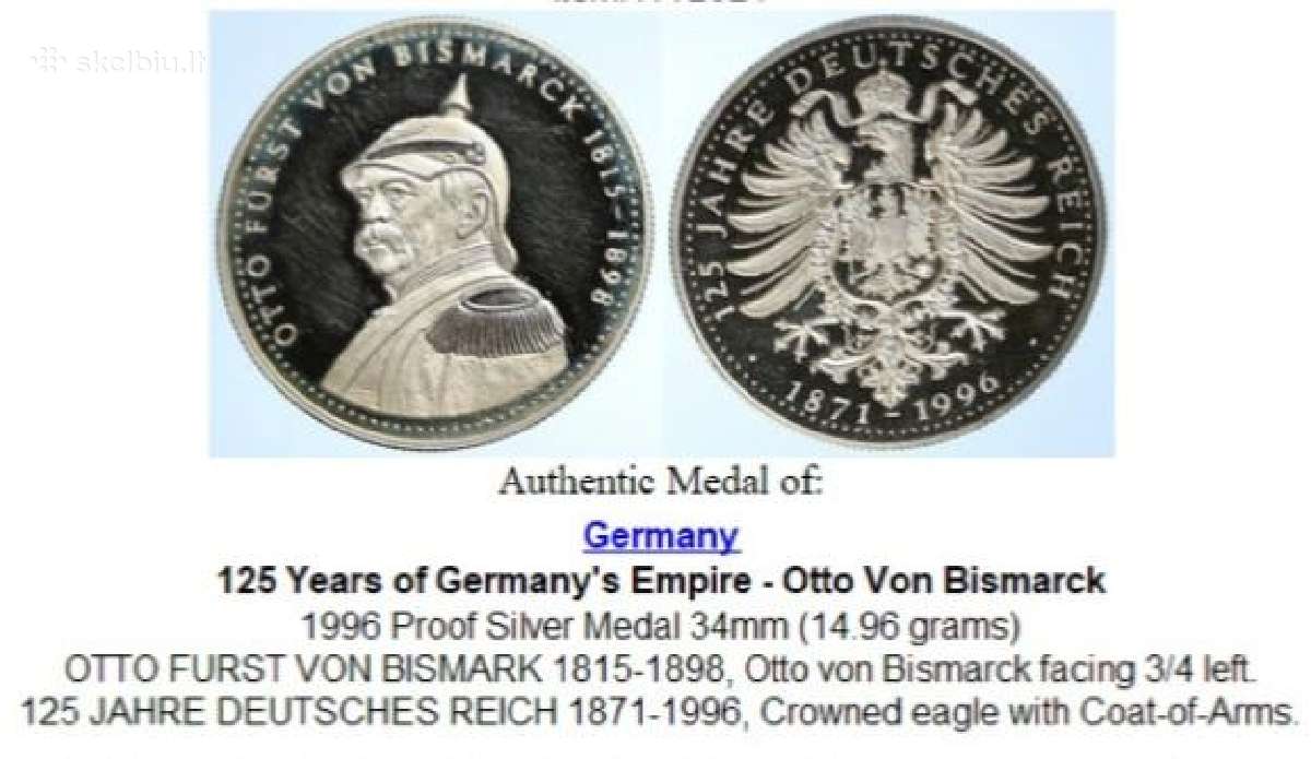 (149) Sidabrinis medalis Bismarkas 1996m. 15g. - nuotraukos Nr. 3