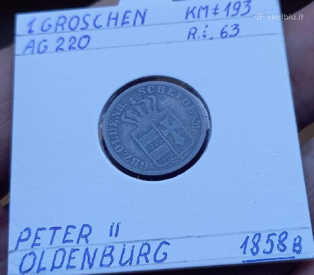 Vokietija- Oldenburgas 1858 1 grašis (sidabras)