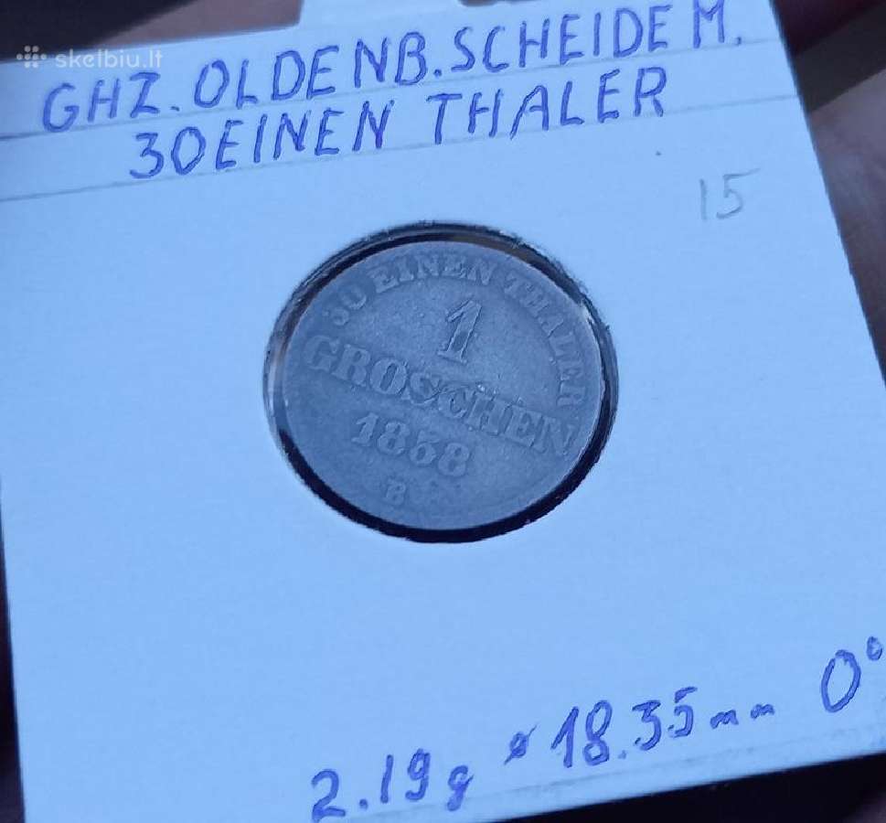 Vokietija- Oldenburgas 1858 1 grašis (sidabras) - nuotraukos Nr. 2