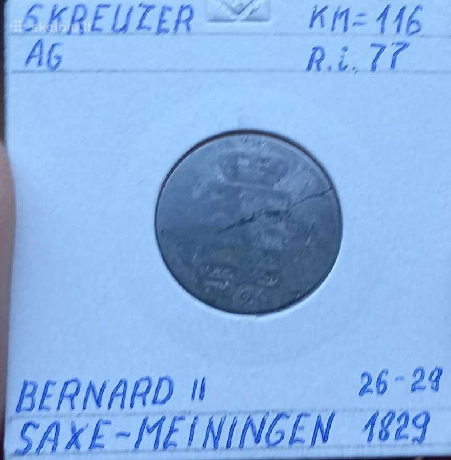 Vokietija- Saks-meiningen 1829 6 kreicer (sidabr) - nuotraukos Nr. 2