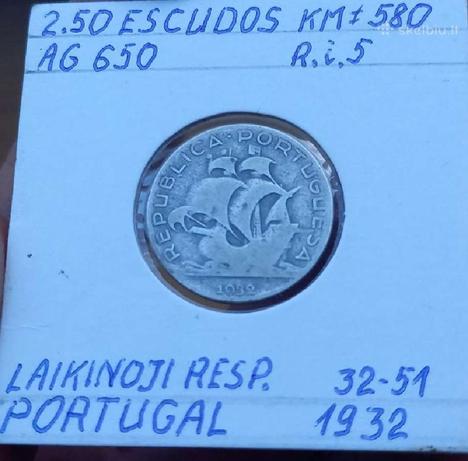 Portugalija 1932 2,50 escudu (sidabras)