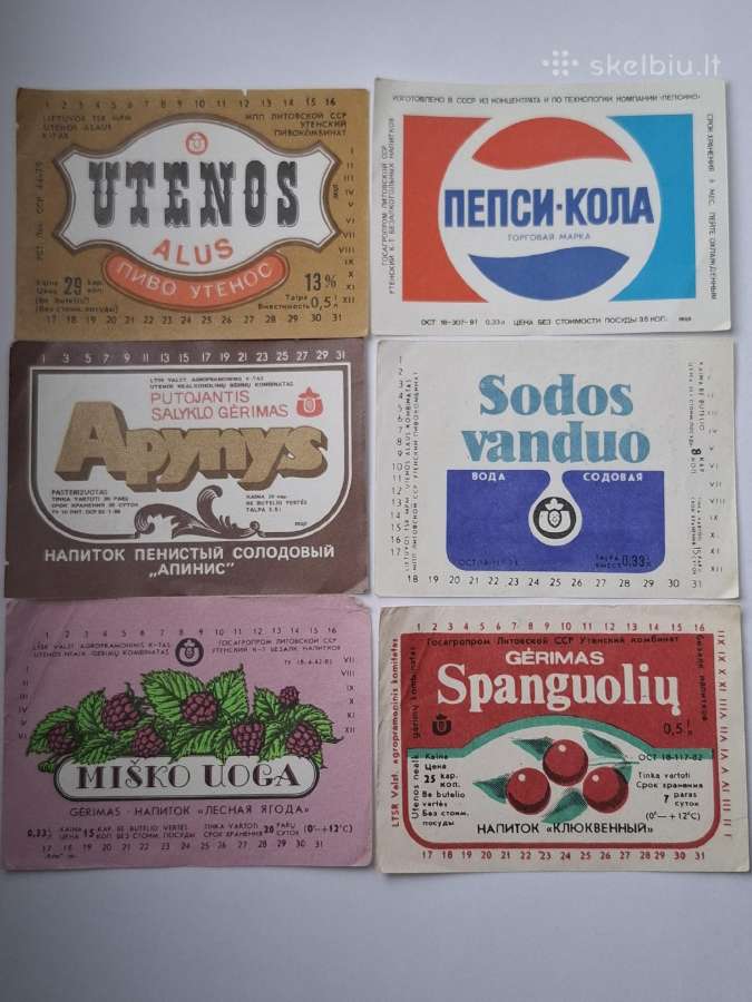Senos etiketės nuo limonadų ir alaus