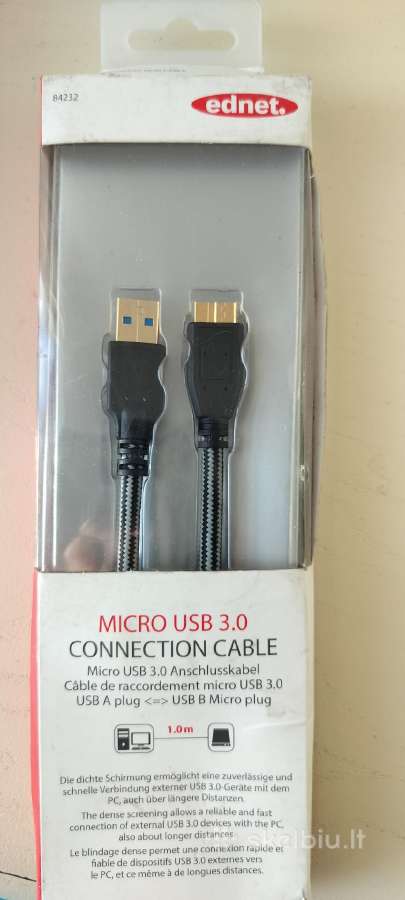 Usb A - Usb B Micro paauksotas kabelis 1m