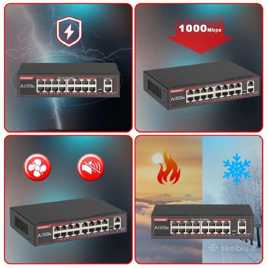 Poe Switch 16 + 2 ports fanless 250w - nuotraukos Nr. 5