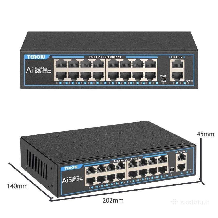 Poe Switch 16 + 2 ports fanless 250w - nuotraukos Nr. 3