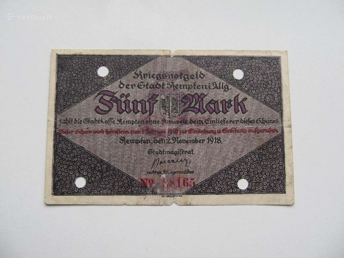 5 markės , Kempten Vokietija , 1918