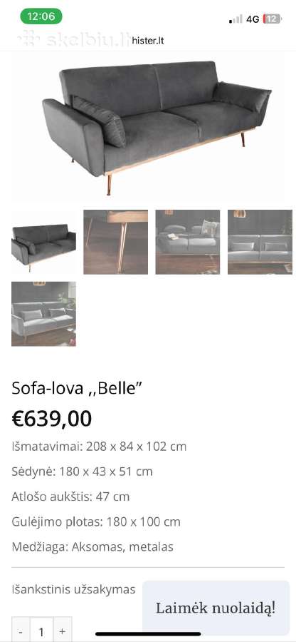 Elegantiška aksominė sofa-lova - nuotraukos Nr. 2