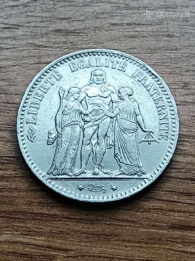 1875 m. Prancūzijos 5 frankų sidabrinė moneta. - nuotraukos Nr. 2