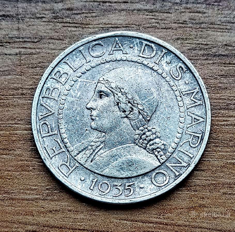 Sidabrinės San Marino 5 liros 1939 m. - nuotraukos Nr. 2