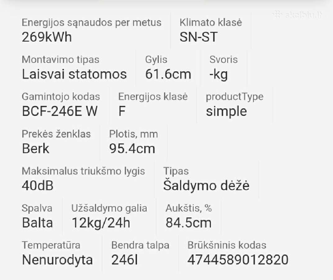 Šaldiklis Berk, su 3 metų garantija - nuotraukos Nr. 2
