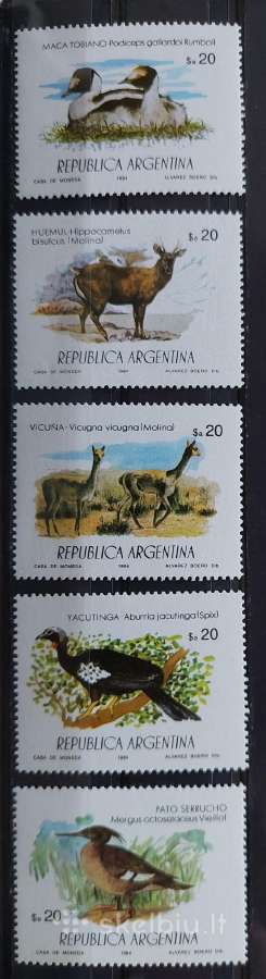 Argentina 1984 fauna , švarūs, Michel 1706-1710