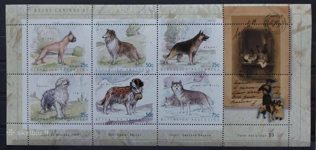 Argentina 1999 šunis, švarūs,lapelis Michel 2489-2