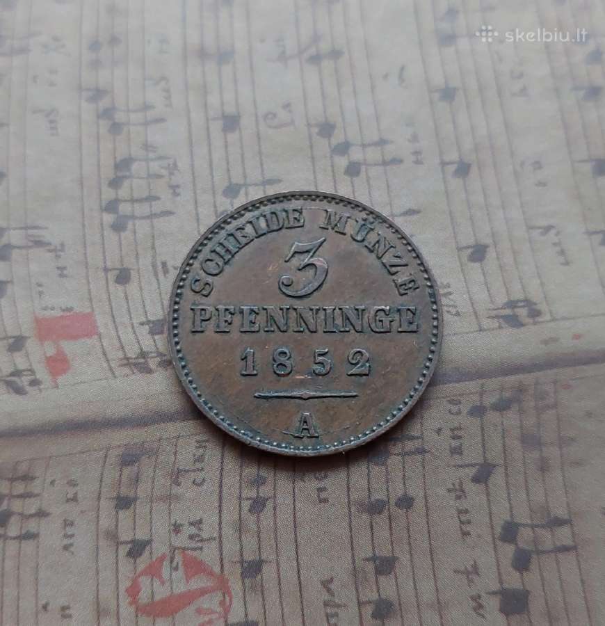 3 pfenninge 1852 Prūsija Vokietija