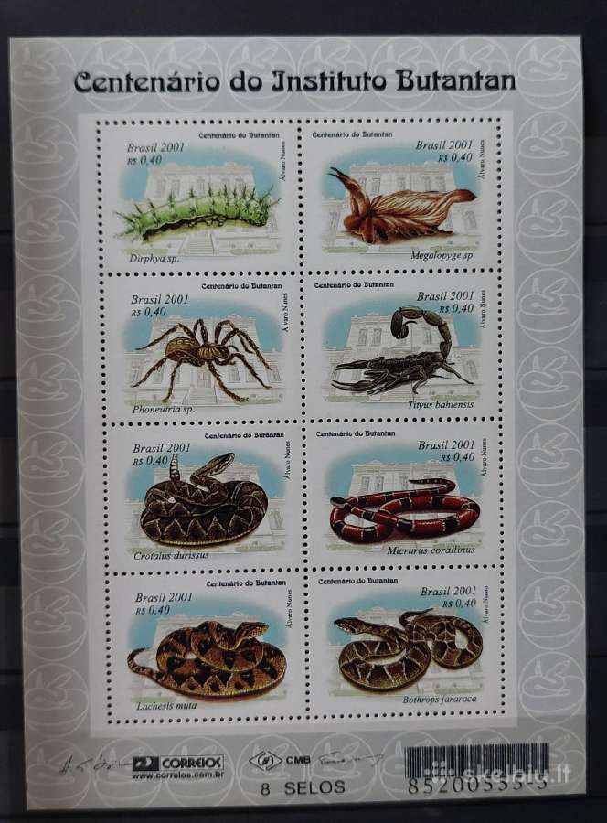 Brazilija 2001 reptilijai, švarūs,lapelis Michel 3