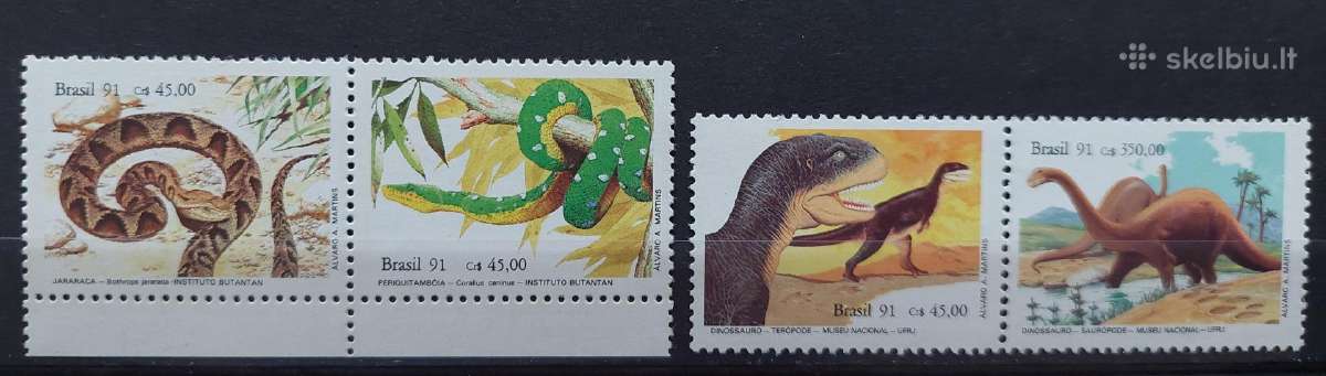 Brazilija 1991 dinozaurai ir gyvates, švarūs, Mich