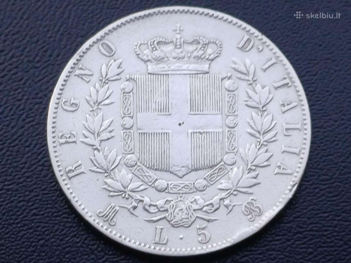 5 liros 1872m. Italija 25g sidabras 900