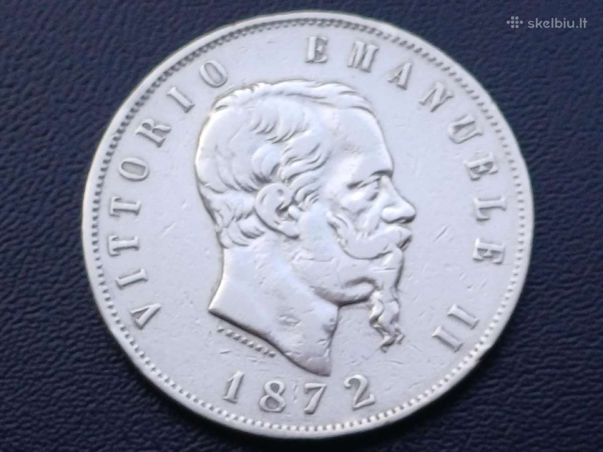 5 liros 1872m. Italija 25g sidabras 900 - nuotraukos Nr. 2