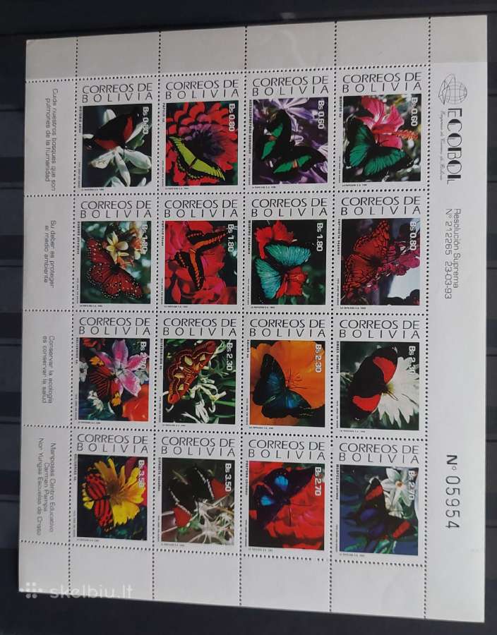 Bolivija 1993 drugeliai , švarūs,lapelis Michel 1