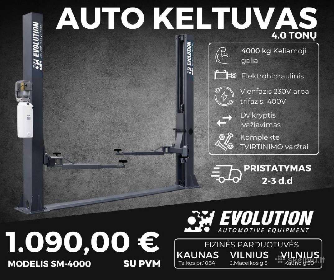Sm-4000 2 kolonų keltuvas 4000kg - 1090 Eur