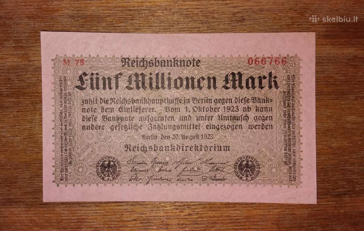 Vokietijos 5 mln markių banknotas