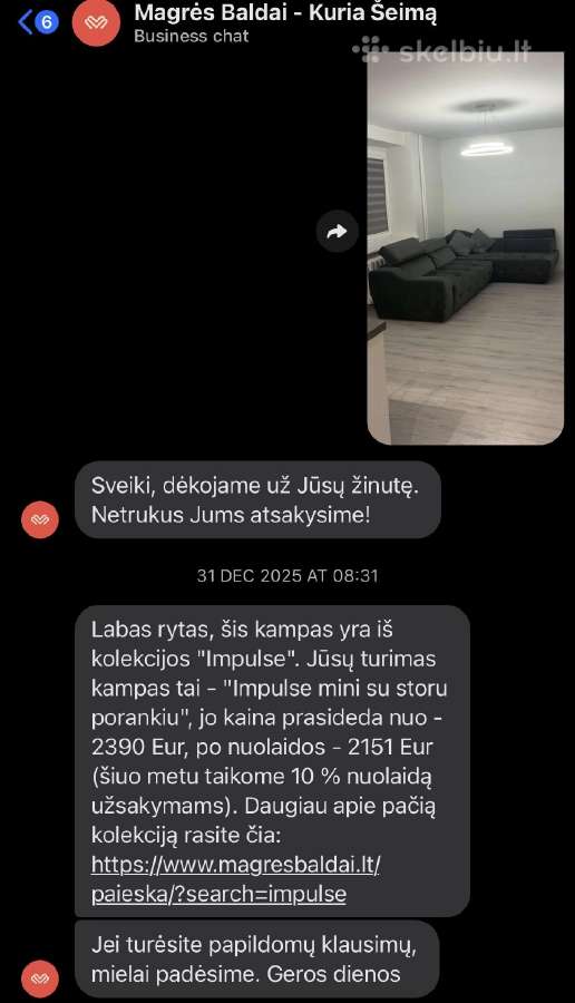 Magrės baldų kampas Impulse Mini (Avanti 15) - nuotraukos Nr. 10