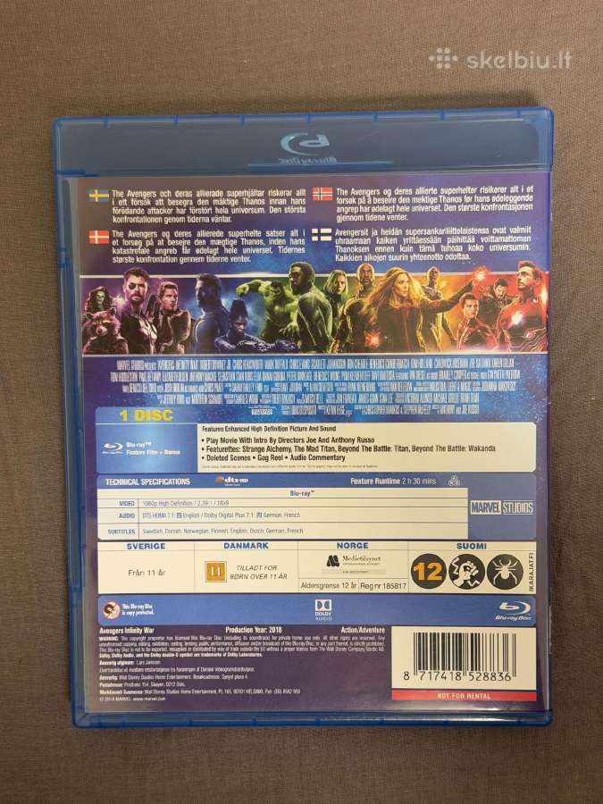 Avengers Infinity War Bluray diskas - nuotraukos Nr. 3