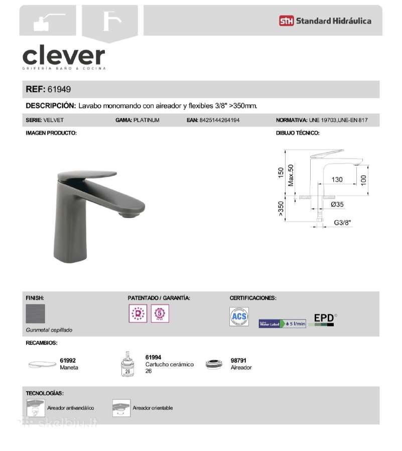 Clever Velvet III vonios praustuvo maišytuvas - nuotraukos Nr. 7