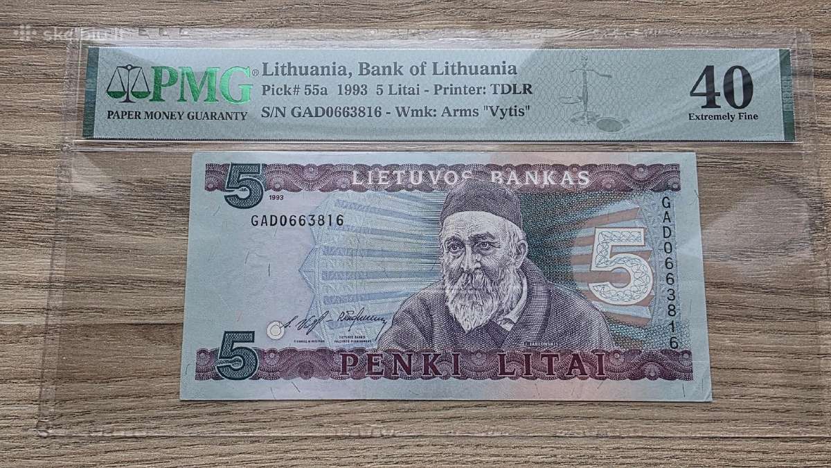 1993 metų 5 litai Pmg 40
