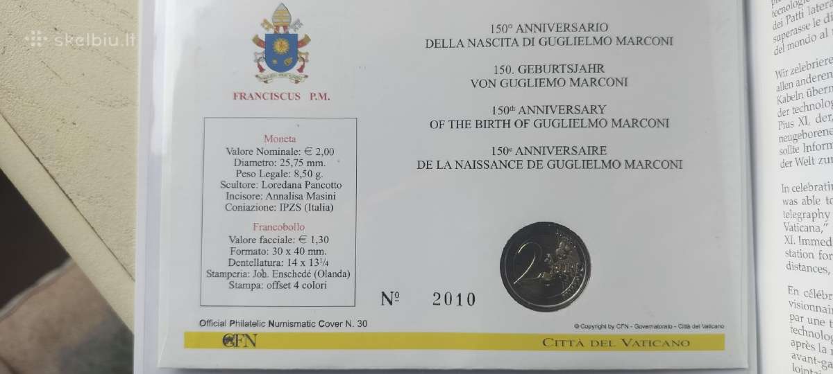 Vatikano 2 eurų moneta ''Marconi ''aplanke 2024 - nuotraukos Nr. 4