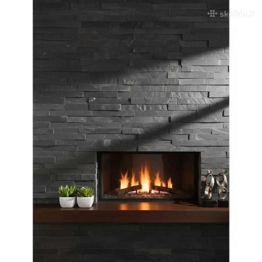 Akmens panele 15x60cm Black Matt