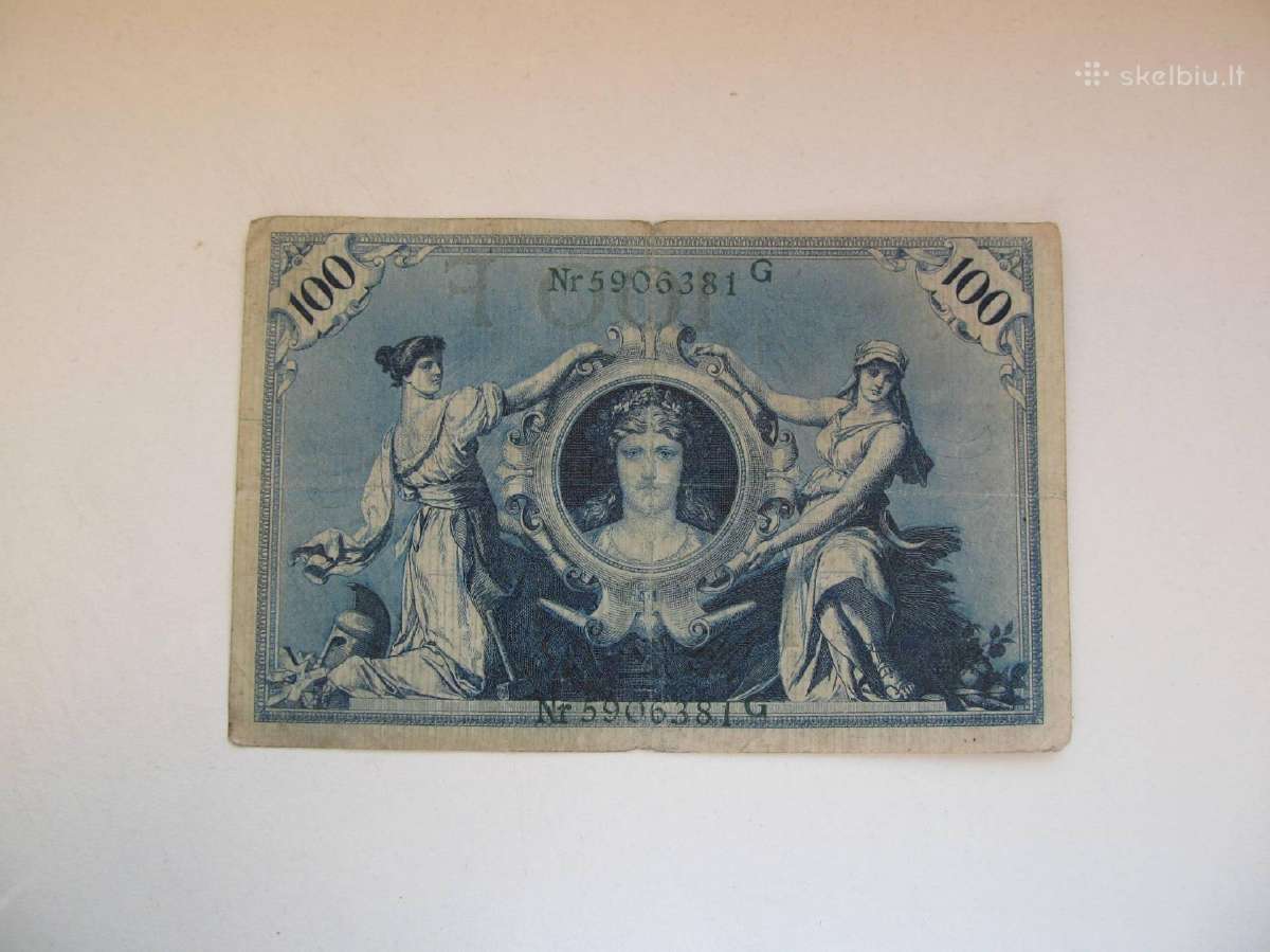 100 mark , Vokietija , 1908 žalias,raudon štampas - nuotraukos Nr. 2