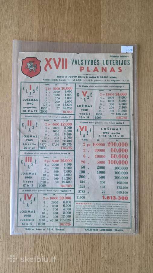 XVII valstybinės loterijos planas 1940.05.20/2 - nuotraukos Nr. 3