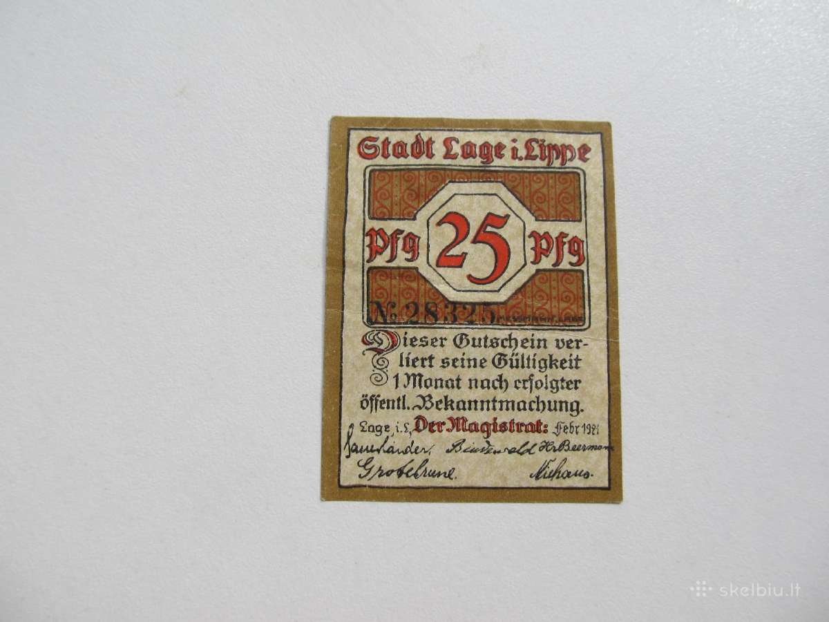 Notgeldas 25 pfenig , Lage Vokietija , 1921