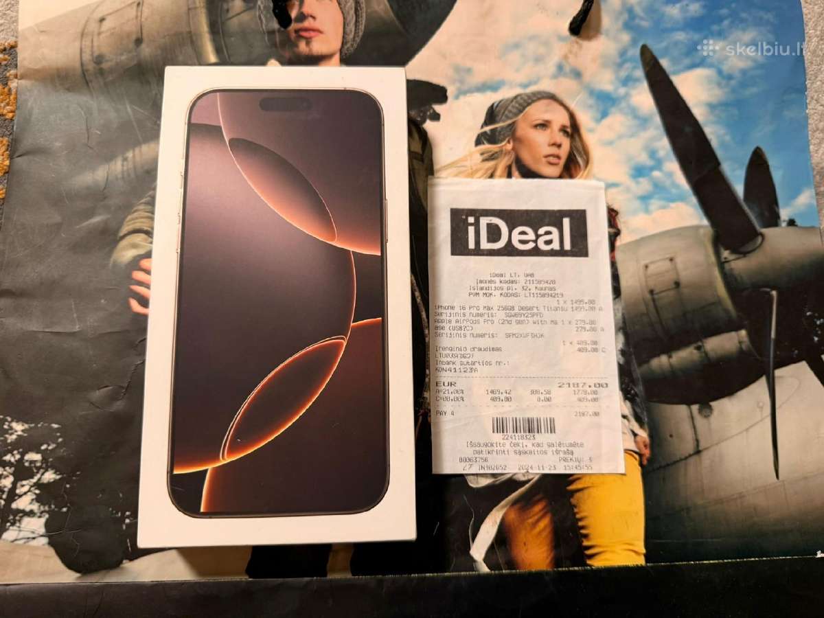 Naujas iPhone 16 Pro Max su draudimu ir čekiu