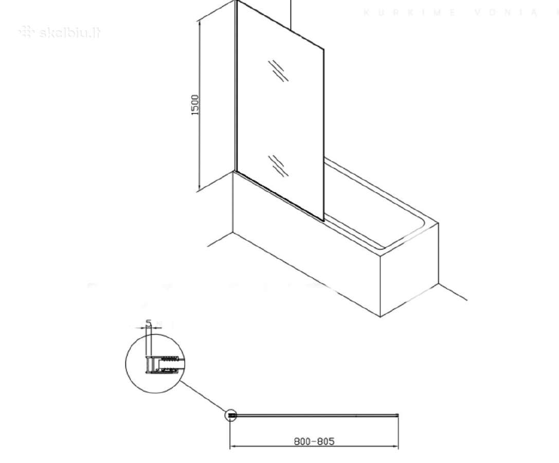 Fiksuota vonios sienelė Sat 80cm pločio - nuotraukos Nr. 2