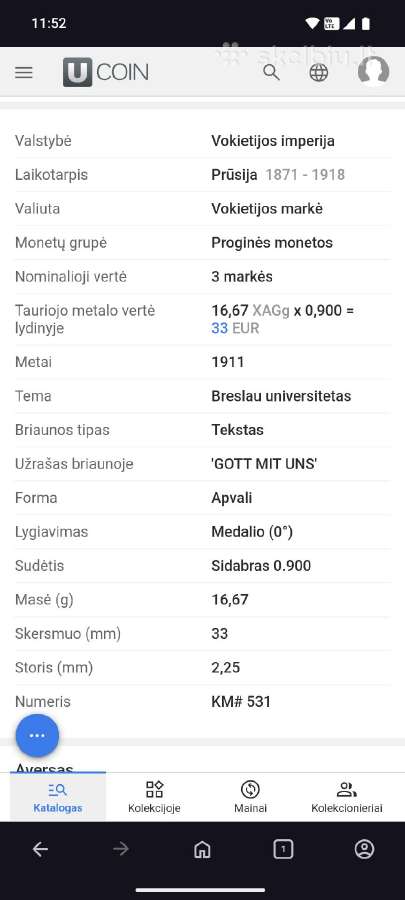 Unc Moneta . Sidabras . Vokietija 3 Markes 1911 m - nuotraukos Nr. 9