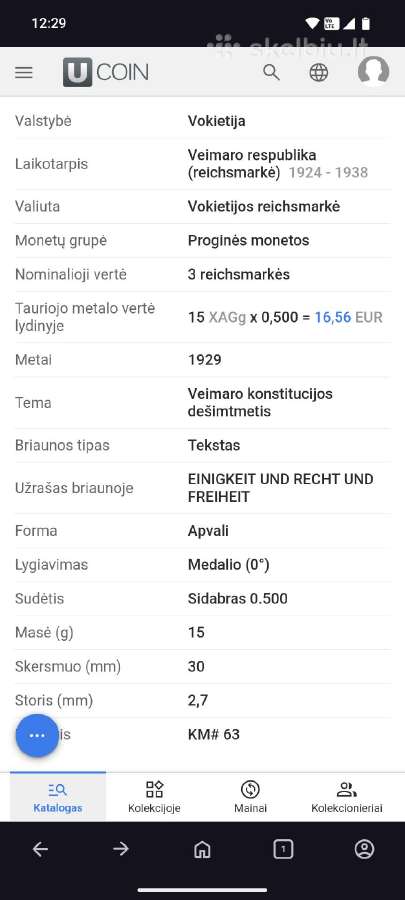 Unc Moneta . Sidabras . Vokietija 3 Markes 1929 m. - nuotraukos Nr. 7