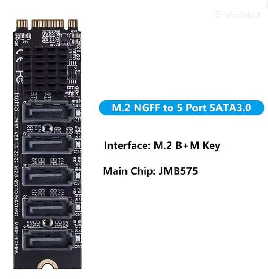 M.2 Sata adapteris Ngff to 5hdd Jmb575 - nuotraukos Nr. 2