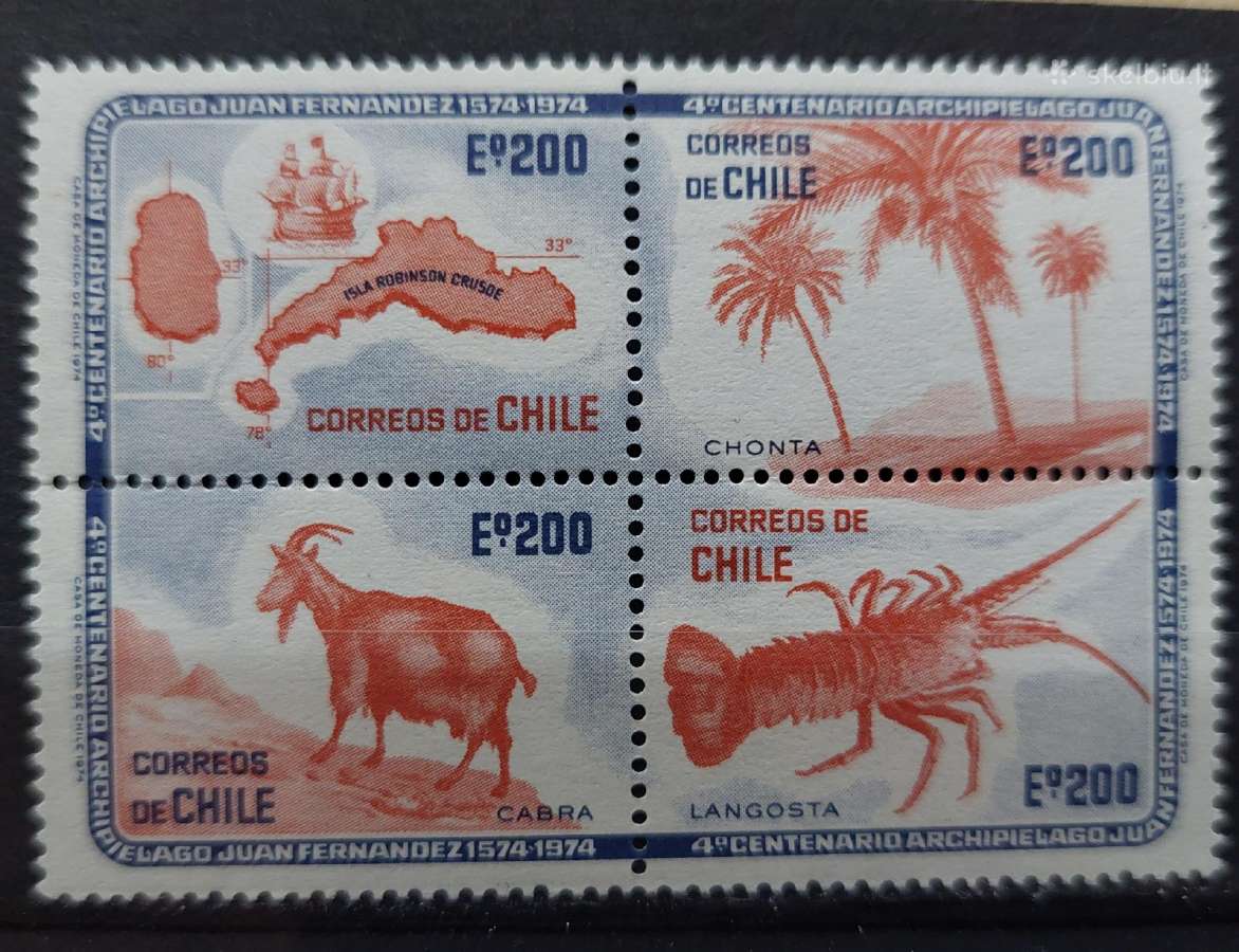 Čilė 1974 fauna, švarūs, Michel 818-821